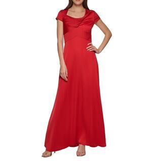 DKNY Red Evening Gown Satin Cut Out Short Sleeve A-Line Formal Dress Size 8